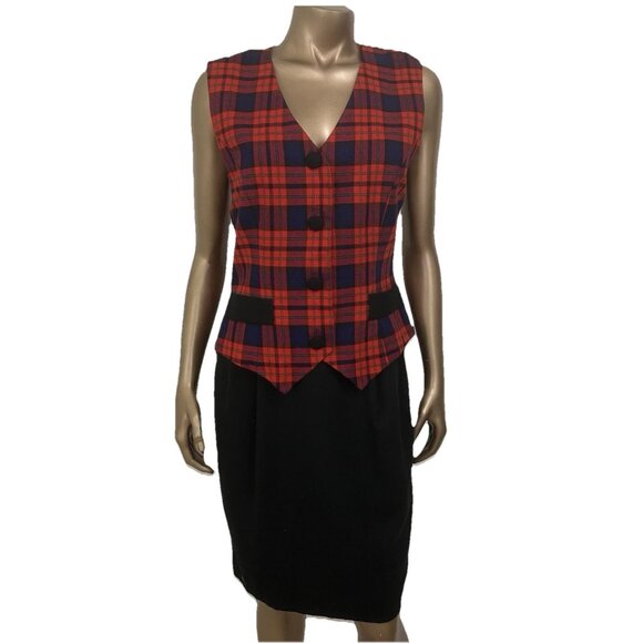VTG 80s Red Tartan Plaid Jumper Vest Dress Sz 4 Preppy Academia Goth School Girl - Picture 1 of 14